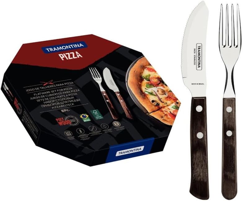 Tramontina PIZZA Besteck, 8-tlg Set, für 4 Personen, rostfreier Edelstahl, FSC-zertifizierte Holzgri