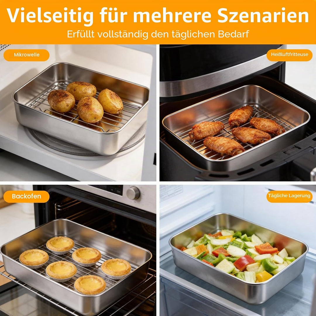 Zocipro 6 Stück Auflaufform Airfryer Edelstahl 304, Airfryer Zubehör mit 2 Schale, 2 Abtropfsieb &amp; A