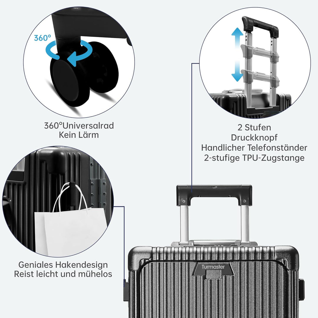 Turmaster Patented Airline Genehmigt Handgepäck mit Spinner-Rädern, 20 Zoll Koffer mit Aluminiumrahm