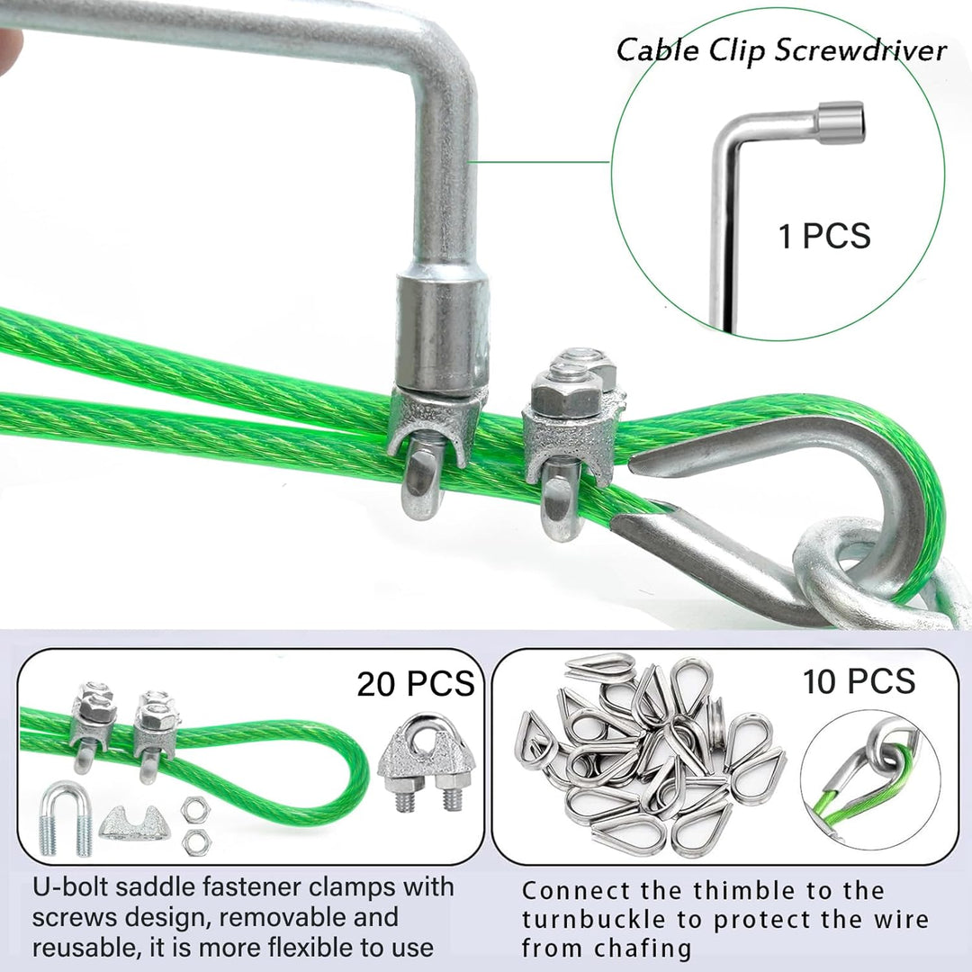 3MM PVC-beschichtetes Drahtseil, 30M Metall Stahlseil Draht Spalier Kit, Multi-use Clothes Line Kabe