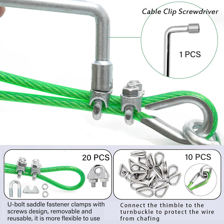 3MM PVC-beschichtetes Drahtseil, 30M Metall Stahlseil Draht Spalier Kit, Multi-use Clothes Line Kabe