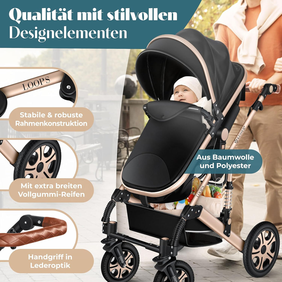 KESSER® Loops 4 in 1 Kinderwagen Kombikinderwagen Komplett-Set inkl. Babywanne & Buggy Sportsitz & A