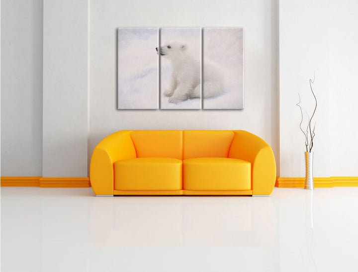 Pixxprint Eisbär Baby als Leinwandbild/Grösse: 3 Teilig (120x80 cm) cm/Wandbild/Kunstdruck/fertig be