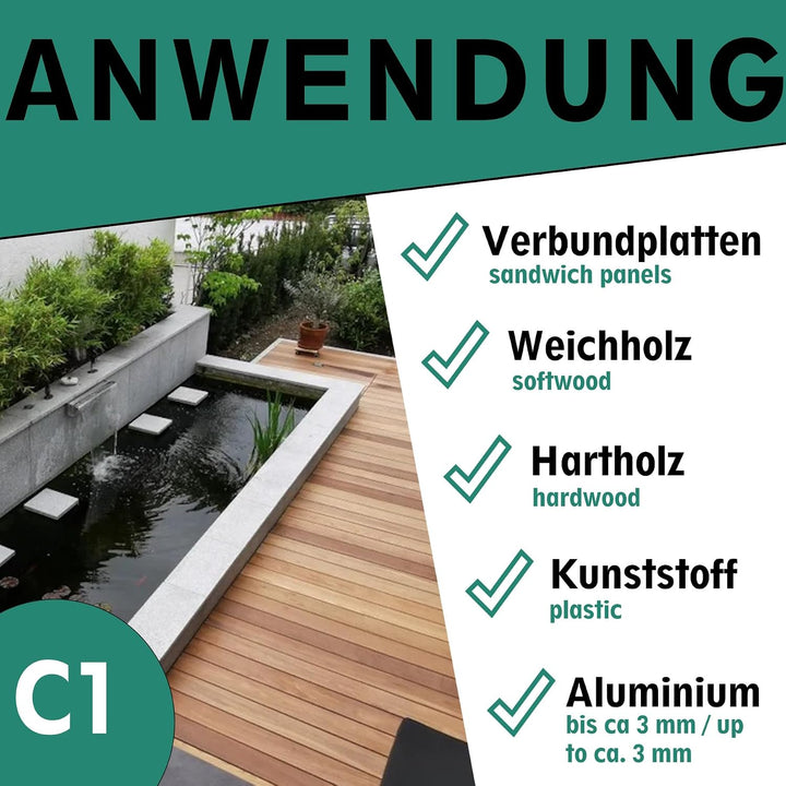 Terrassenschraube mit Zierkopf und TX-Antrieb | gehärteter Edelstahl C1 | inkl. 1 x S2-Bit | Schaftf