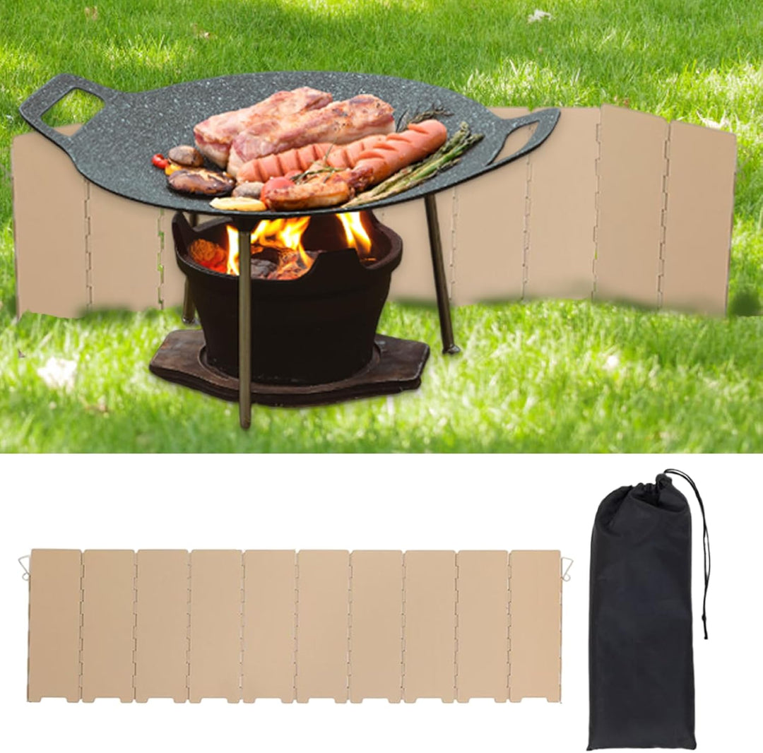 Campingkocher Windschutzscheibe – Faltbarer 10-Panel-Metall-Herd-Windschutz, Camping-Zubehör mit Auf