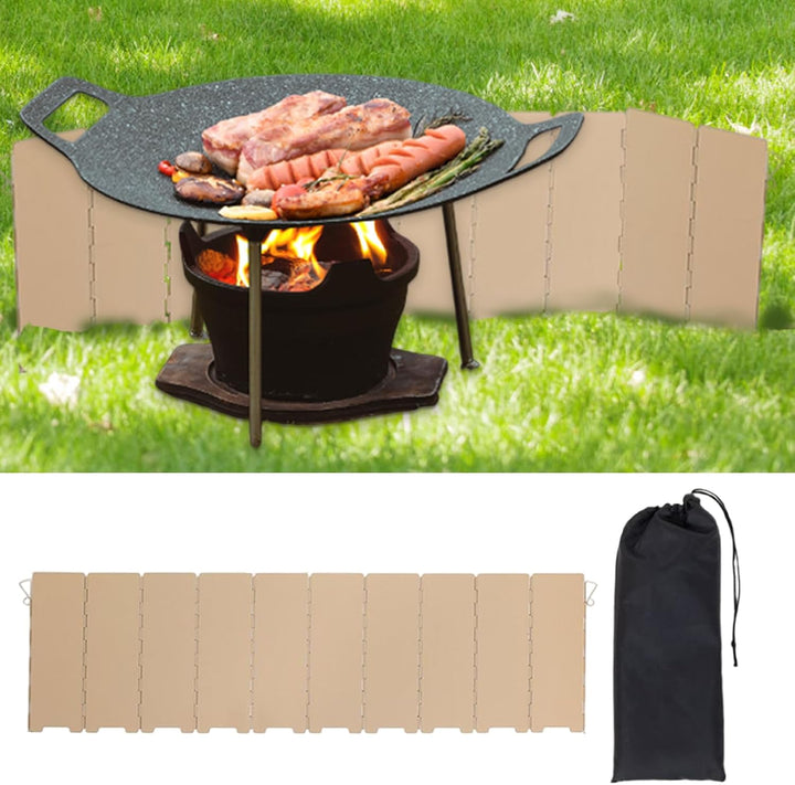 Campingkocher Windschutzscheibe – Faltbarer 10-Panel-Metall-Herd-Windschutz, Camping-Zubehör mit Auf