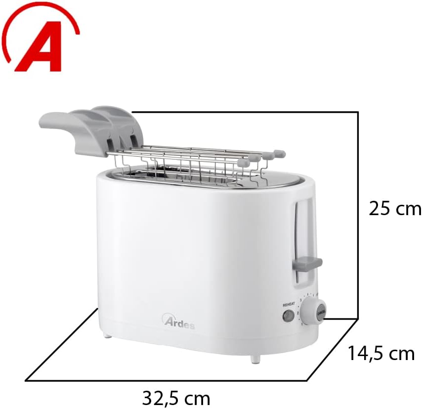 ARDES - ARTOAST01 TOSTO SLEEK PLUS Toaster mit Toastzange für gefüllte Toasts - 2 Timer für 7 Toasts