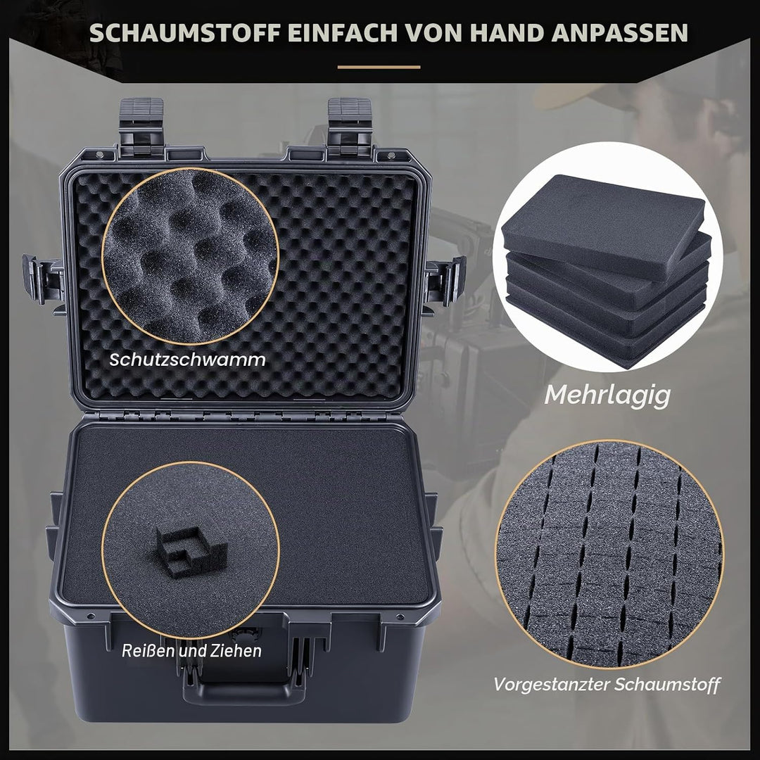 Lykus HC-4031 Wasserdicht Koffer mit anpassbar Rasterschaumstoff, Innengrösse 39,5x29,5x24 cm, Geeig