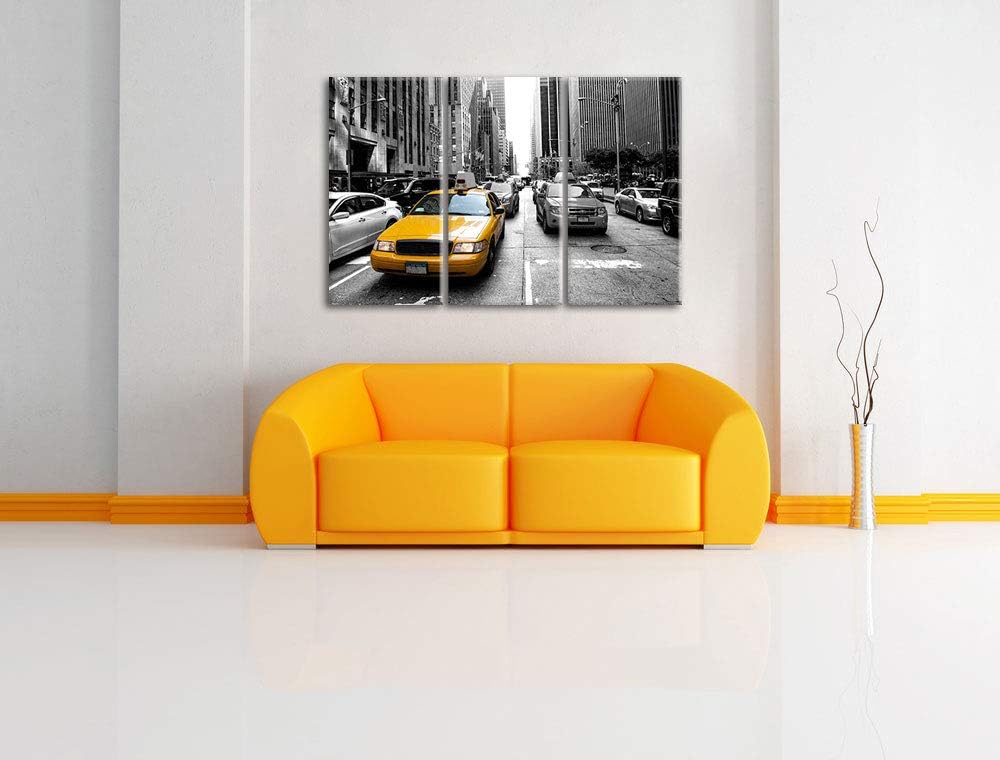 Gelbes Taxi in New York schwarz/weiss 3-Teiler Leinwandbild 120x80 Bild auf Leinwand, XXL riesige Bi