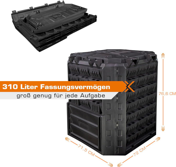 Schnellkomposter Garten Komposter 310L Thermokomposter in Schwarz Gartenkomposter aus Kunststoff Sch