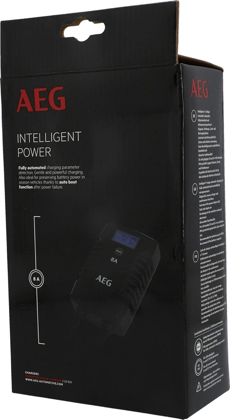 AEG Automotive 10618 Mikroprozessor-Ladegerät für Auto Batterie LD 8.0, 8 Ampere für 12/24 V, 7-HF L