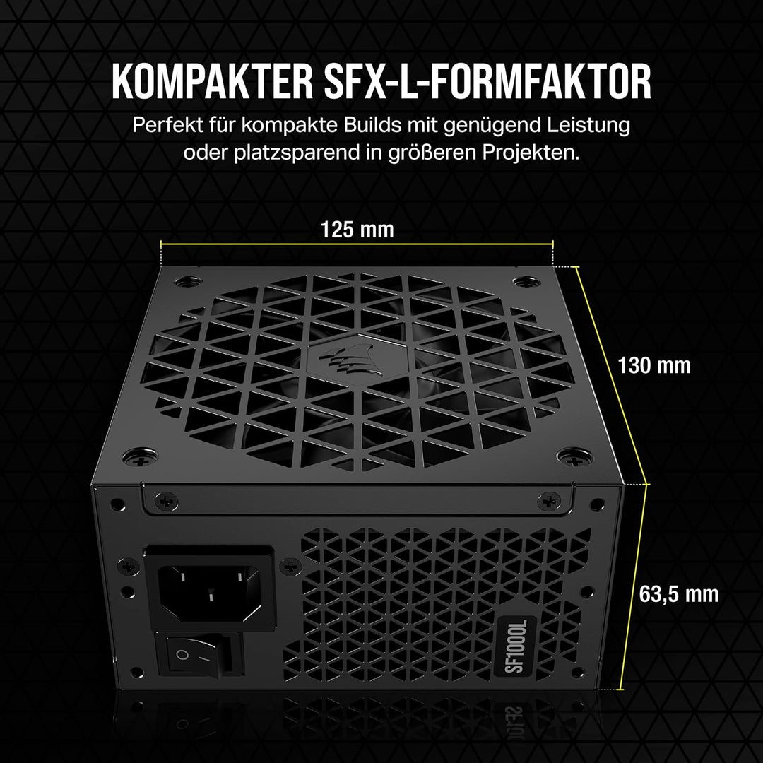 Corsair SF1000L Vollmodulares, Geräuscharmes SFX-Netzteil - ATX 3.0- Und PCIe 5.0-Kompatibel - Leise