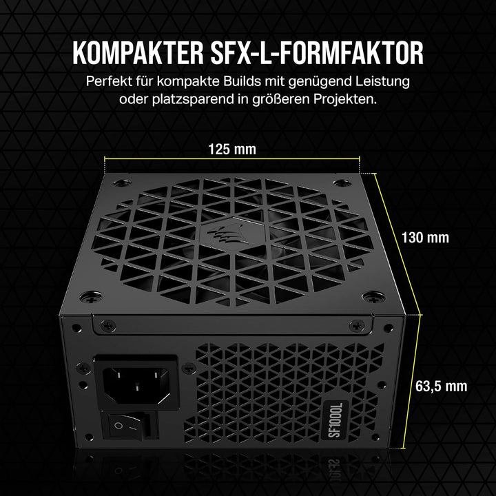 Corsair SF1000L Vollmodulares, Geräuscharmes SFX-Netzteil - ATX 3.0- Und PCIe 5.0-Kompatibel - Leise