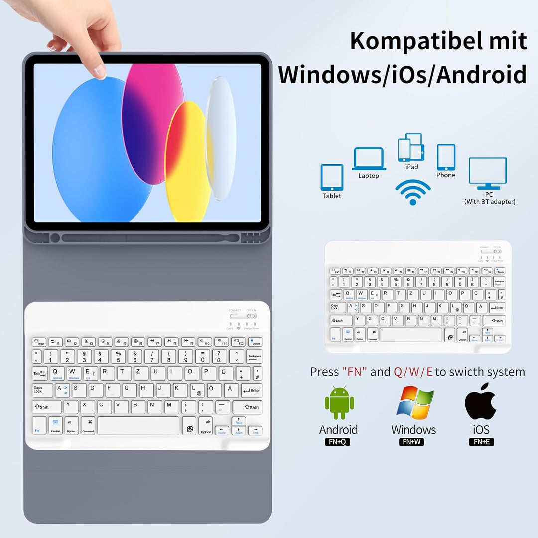 Hülle mit Tastatur für iPad A16 11.Generation 11 Zoll 2025, iPad 10. Generation 2022 10,9 Zoll, Blue