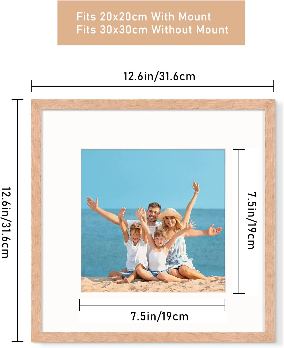YEEPHAN 12x12 quadratischer Bilderrahmen aus Eichenholz mit Plastic glass front,30x30cm Fotorahmen f