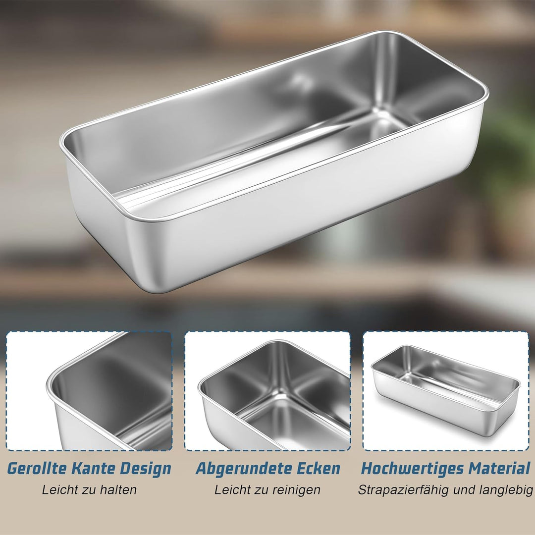 Herogo 2 Stück Kastenform Gross, Edelstahl 31,5*13,6*7.5cm Brotbackform Brotform für Kuchen, Metallb