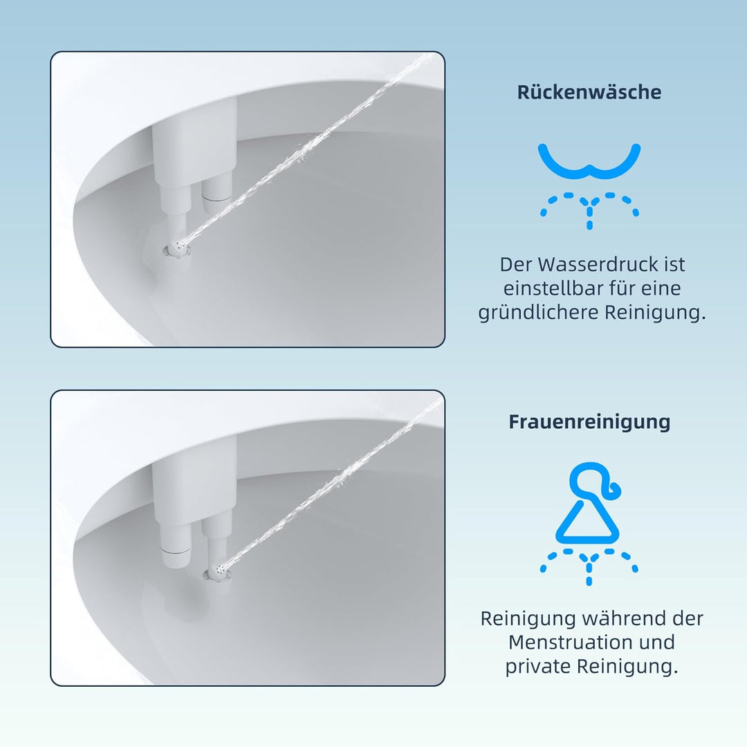 Hibbent Bidet Aufsatz mit Süsswasser – Slim Nicht Elektrisch Bidet Einsatz Für Toilette mit,Doppel D