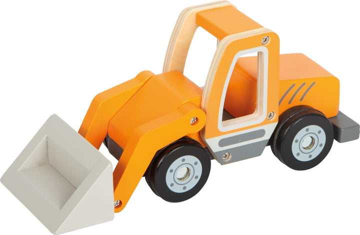 small foot Radlader mit Schaufel aus Holz, Spielfahrzeug mit Schaufelarm und gummierten Reifen, Bauf