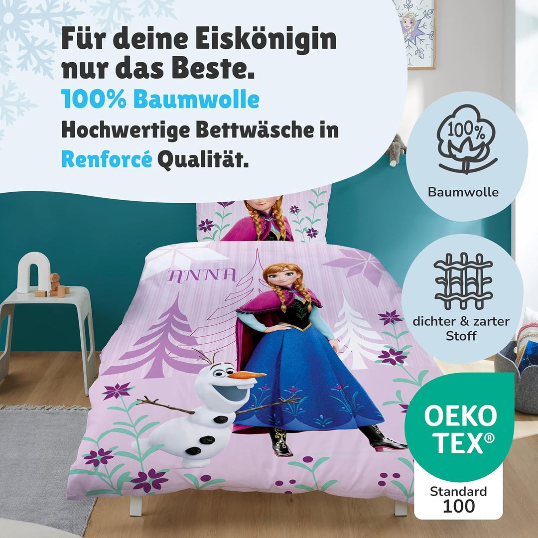 Disney Die Eiskönigin Bettwäsche Set 135x200 80x80 cm · Frozen Mädchenbettwäsche mit Anna und ELSA ·