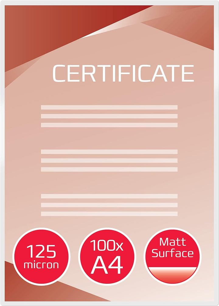 GBC Laminierfolien A4 Matt 125 mic, Beschriftbare Oberfläche, Robuste Laminiertaschen im 100er Pack,