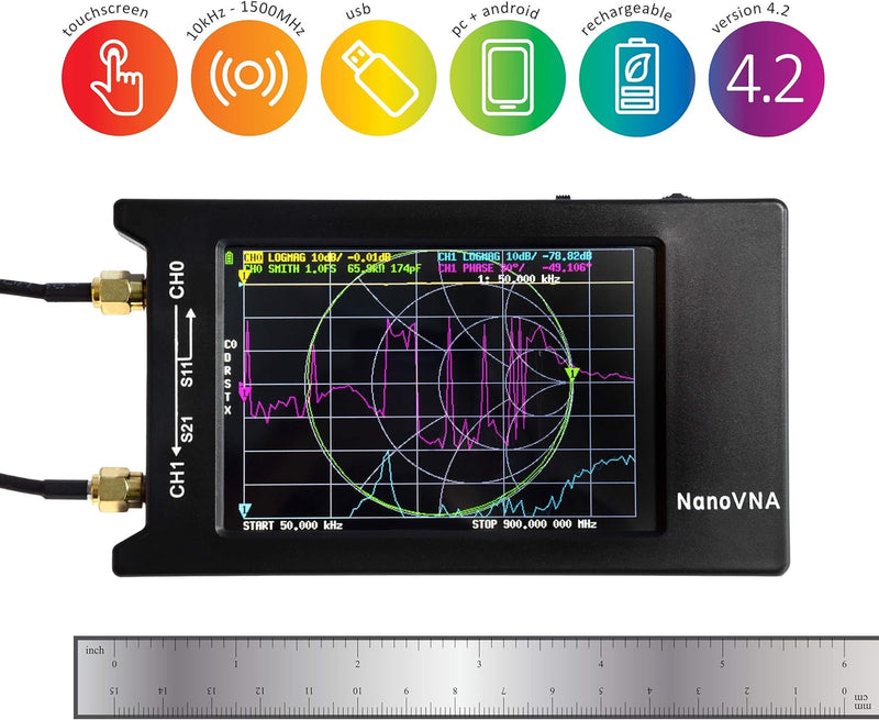 Nooelec NanoVNA-H 4 Vektor-Netzwerkanalysator mit Vektor-Netzwerkanalysator Inklusive 50 kHz-1,5 GHz