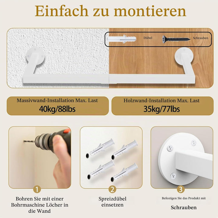 Yawinhe 64cm Kleiderstangen für die Wand, Industrieller Rohr Kleiderständer, Platzsparend, Wandregal