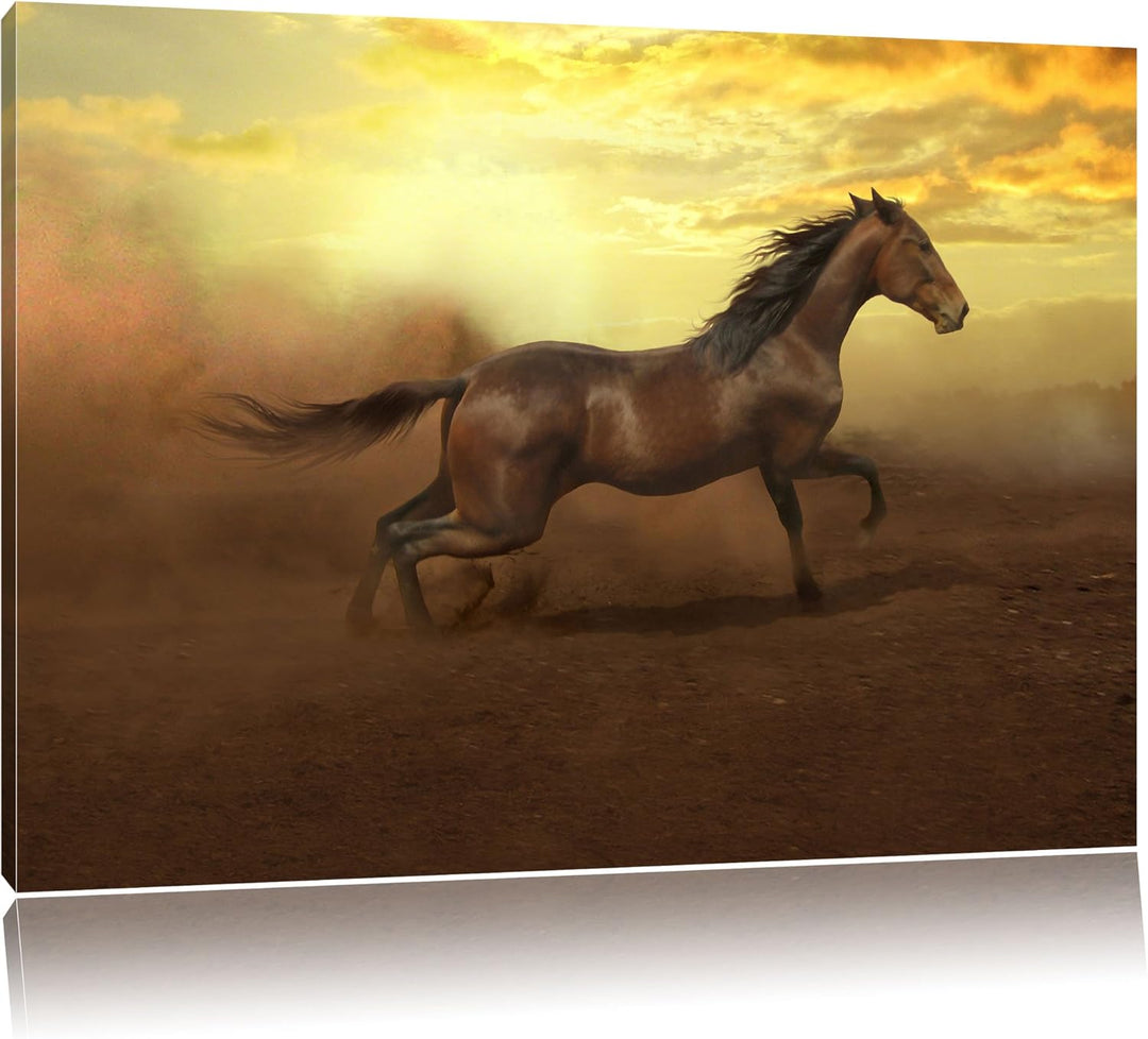 Rennendes Wildpferd, Format: 100x70 auf Leinwand, XXL riesige Bilder fertig gerahmt mit Keilrahmen,