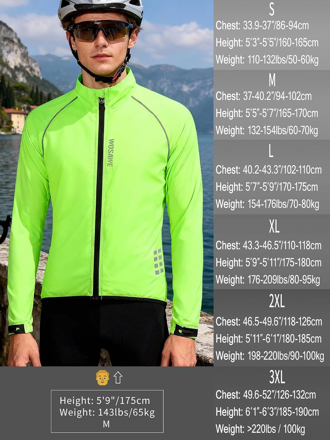WOSAWE Herren-Fahrradjacke, Winddichte Radjacke Ultraleichte Sportbekleidung mit Reflektierendem Trä