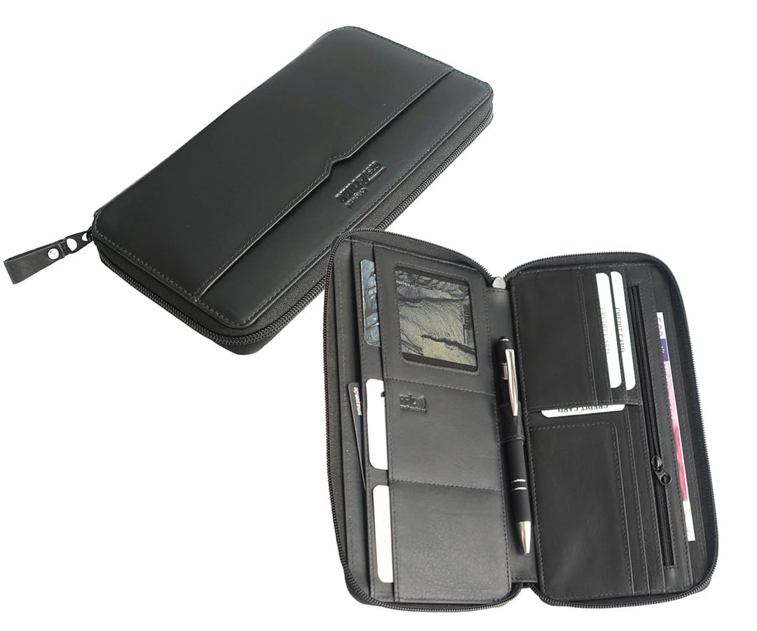 stilvoller Reise-Organizer Leder, Reisepass-Tasche Leder schwarz Reise-Passhülle, Reisemappe, Dokume