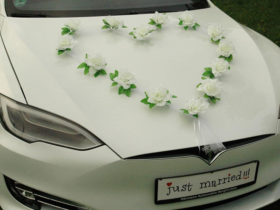 Autoschmuck Organza Herz Auto Schmuck Braut Paar Rose Deko Dekoration Hochzeit Car Auto Wedding Deko