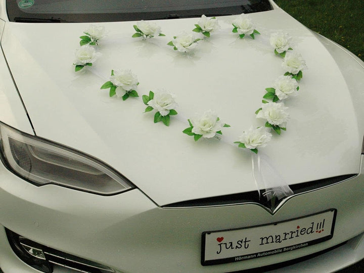 Autoschmuck Organza Herz Auto Schmuck Braut Paar Rose Deko Dekoration Hochzeit Car Auto Wedding Deko