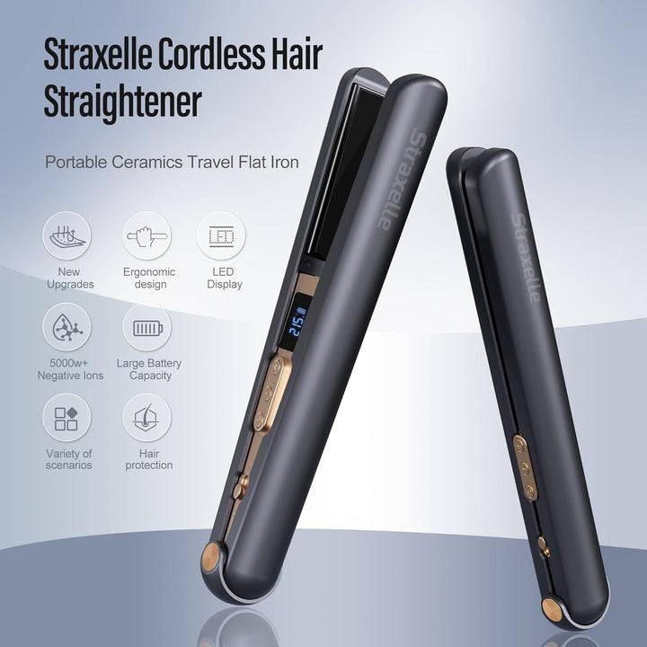 Glätteisen Kabellos und Lockenstab 2 in 1, 175°C-215°C Cordless Hair Straightener mit LED-Anzeige, H