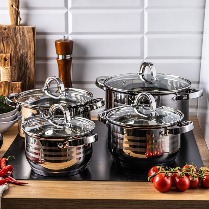 8-teilig Edelstahl Kochtopf Set Topfset mit Glasdeckel Topfe Induktion KLAUSBERG KB-7694
