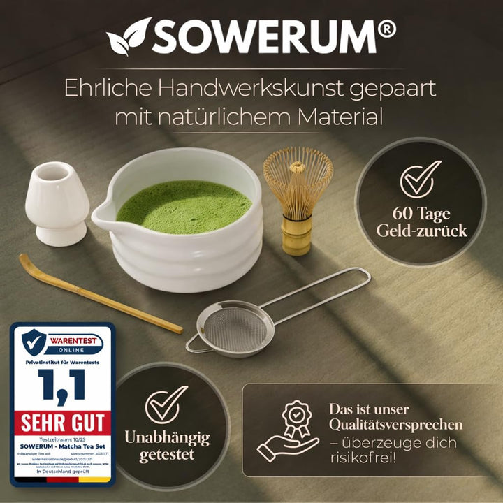 Matcha Set Weiss 5-teilig Schale mit Ausgiesser und [EXTRA ROBUSTEM] Matchabesen Spülmaschinenfest M