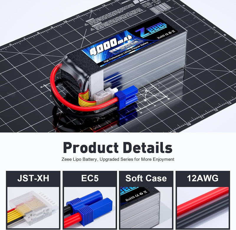 Zeee 6S Lipo Akku 4000mAh 22,2V 100C RC Batterie mit EC5 Stecker für RC Car RC Truck RC Auto Boot He