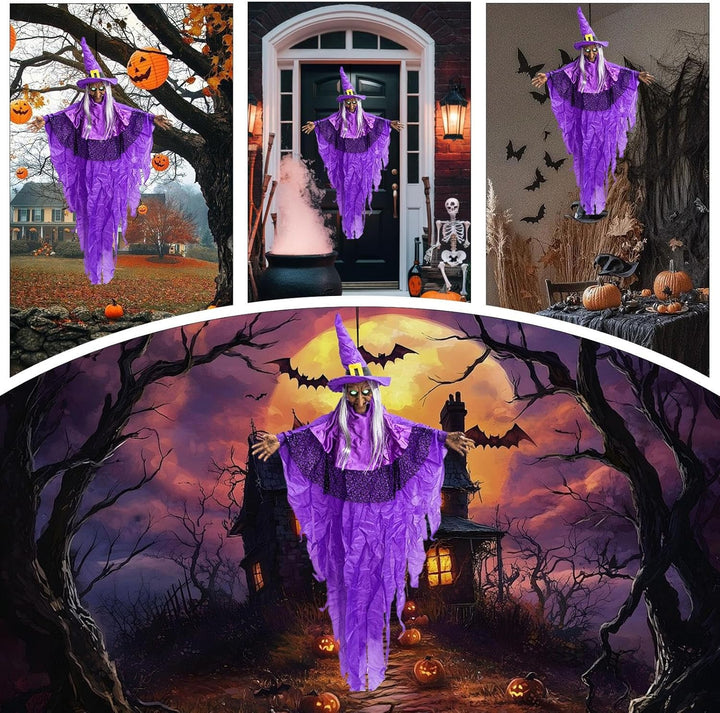 Halloween Hexe | Animierte Sprechende Hexen,Mit Soundaktivierung Und Leuchtenden Augen Gruseldekorat