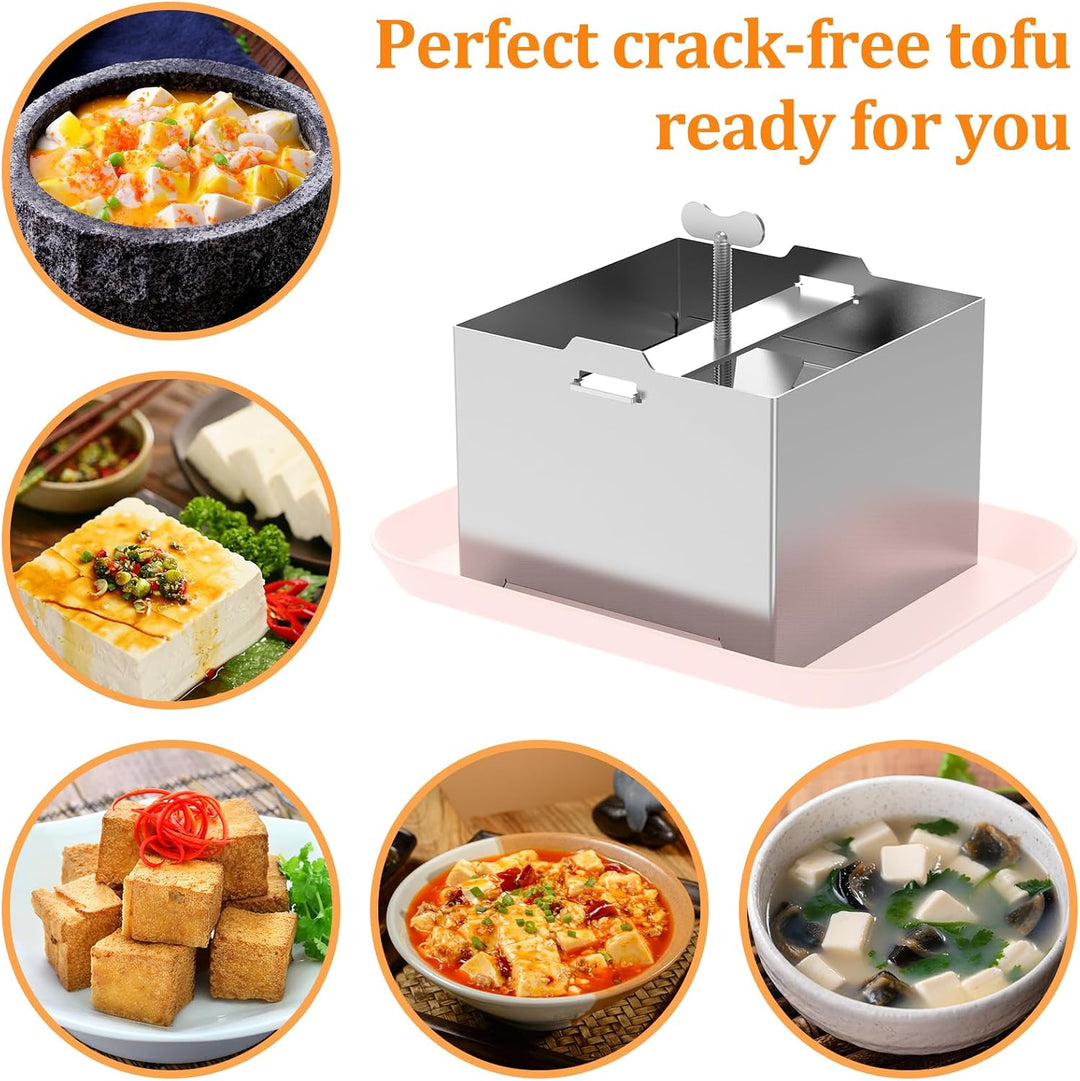 Tofupresse aus 304 Edelstahl mit Auffangschale, Einstellbarem Druckschraube Tofu Maker Set inkl. Sei
