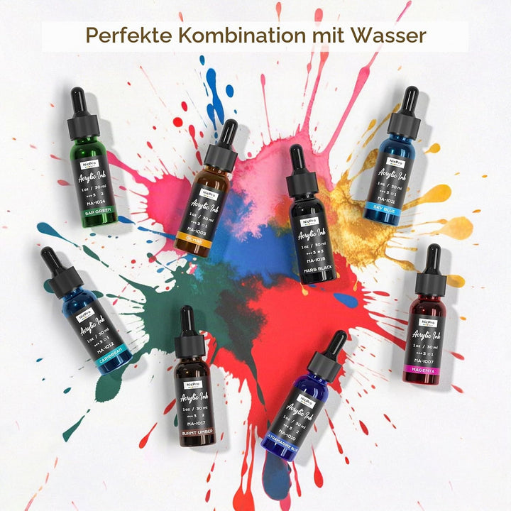 Nicpro 18 Farben Acrylic Ink Set, 30 ml Flasche mit Tropfer, Flüssige Acryltinte Schnell Trocknende,