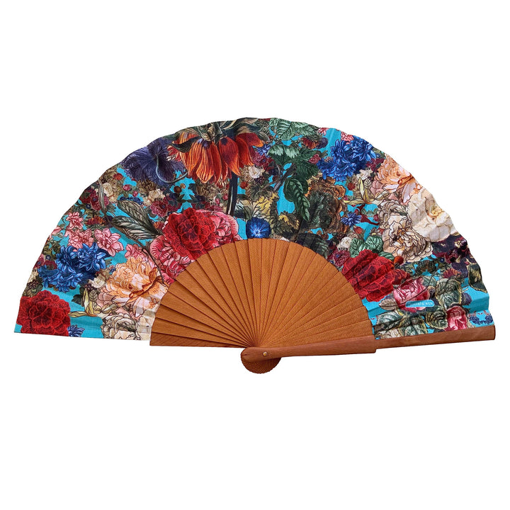 Spanischer Handfächer Triana – Holz und Baumwolle – 23 cm – Etui und Hülle aus Jute – Modeaccessoire