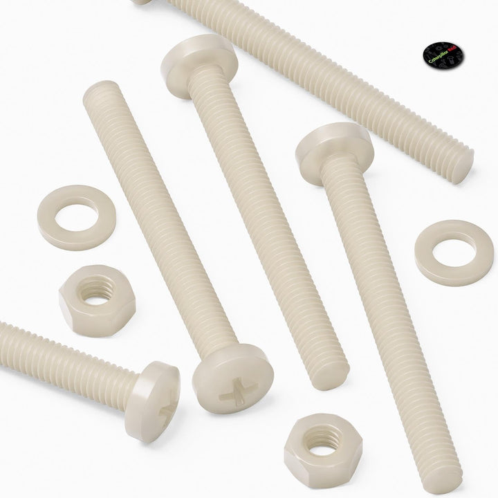 50 x Nylon Flachkopf-, Kreuzkopf-Kunststoff- Maschinenschrauben, M6 x 60mm, Kunststoffschrauben, Mut