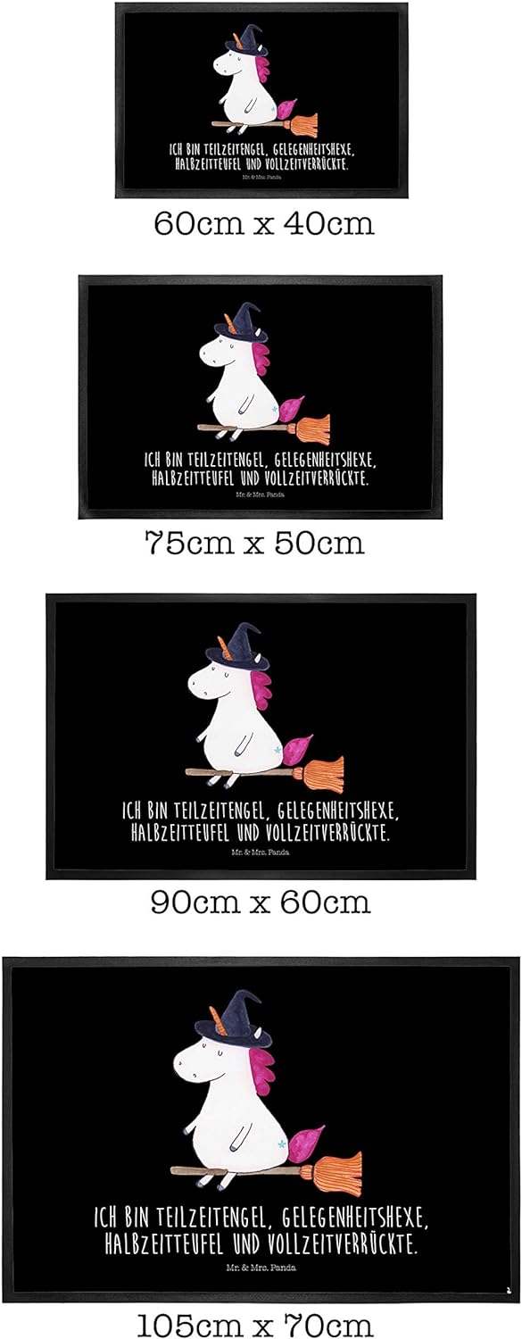 Mr. &amp; Mrs. Panda 50 x 75 cm Fussmatte Einhorn Hexe - Geschenk, Einhörner, Schmutzfangmatte, Einhorn