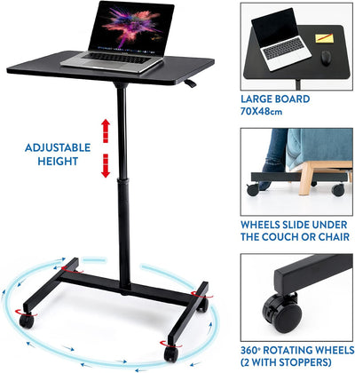 Tatkraft Focus Airlift Pneumatischer Sitz-Steh Laptoptisch mit 4 Rädern, Höhenverstellbar 74-114 cm