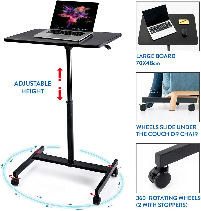 Tatkraft Focus Airlift Pneumatischer Sitz-Steh Laptoptisch mit 4 Rädern, Höhenverstellbar 74-114 cm