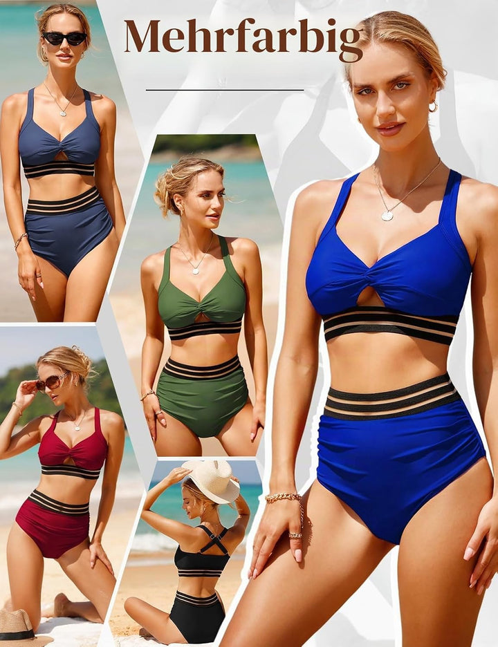 UMIPUBO Bikini Damen Bauchweg High Waist Push Up Bikini Sets Zurück kreuzen Grosse Brüste Bademode S