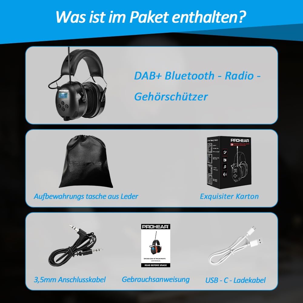 PROHEAR 033A (Upgraded) Gehörschutz mit Radio DAB +/Bluetooth/FM, Kopfhörer mit Radio mit Eingebaute