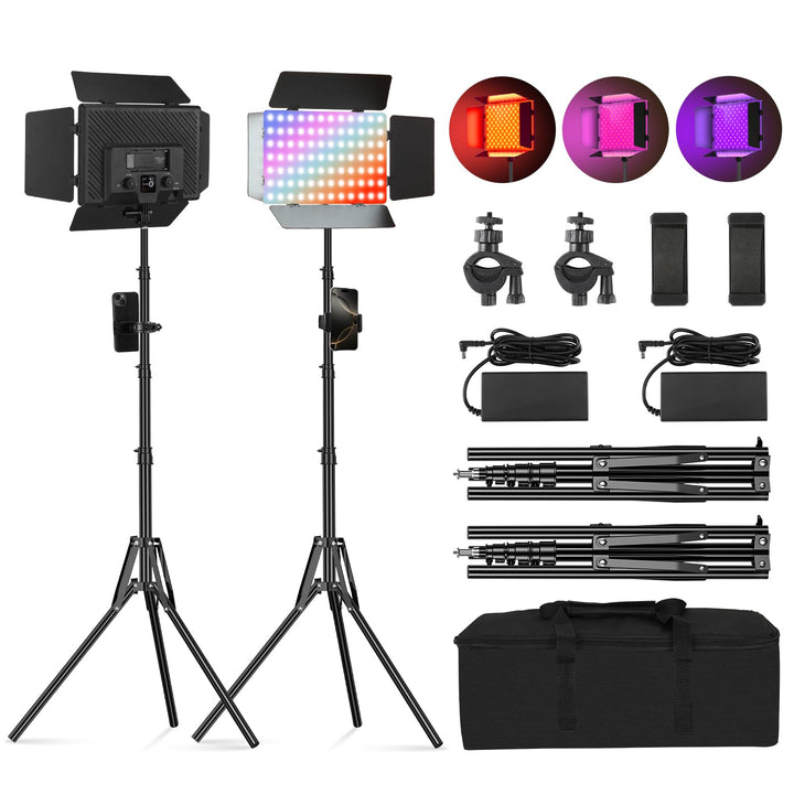 Soonpho 2-Pack RGB LED VideoLicht Set Panel Videoleuchte Barn Door 2500–8500K Dimmbare 20W Light Fot