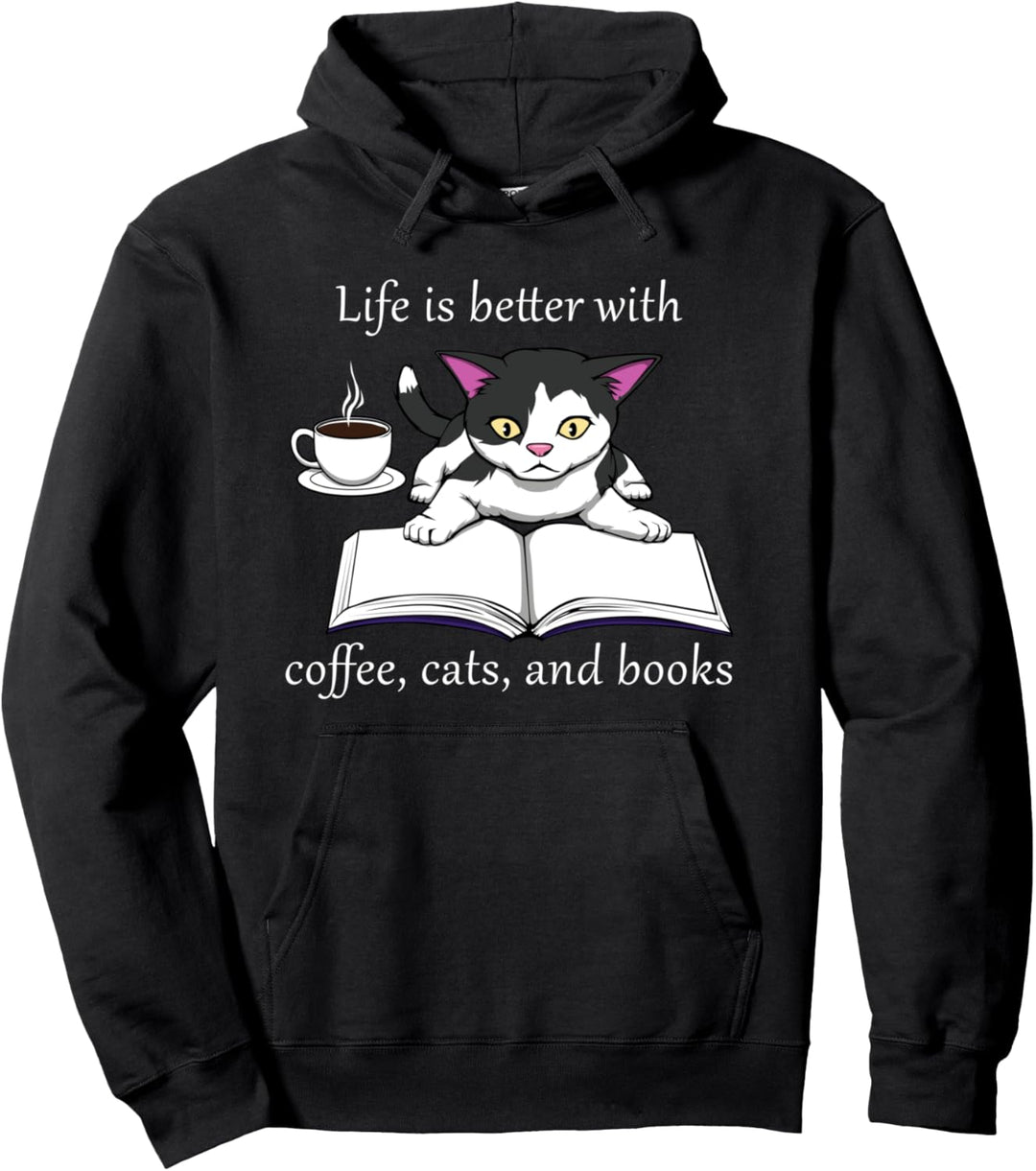 Katze liest ein Buch Lesen Kaffee Pullover Hoodie