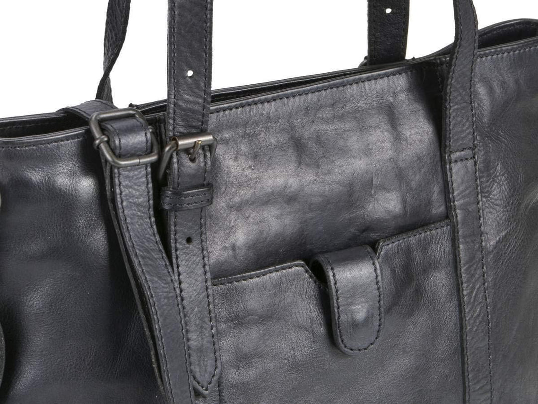 Bear Design Damen Tasche Ledertasche Shopper Schultertasche Handtasche Leder schwarz 34x27cm Cow Lav