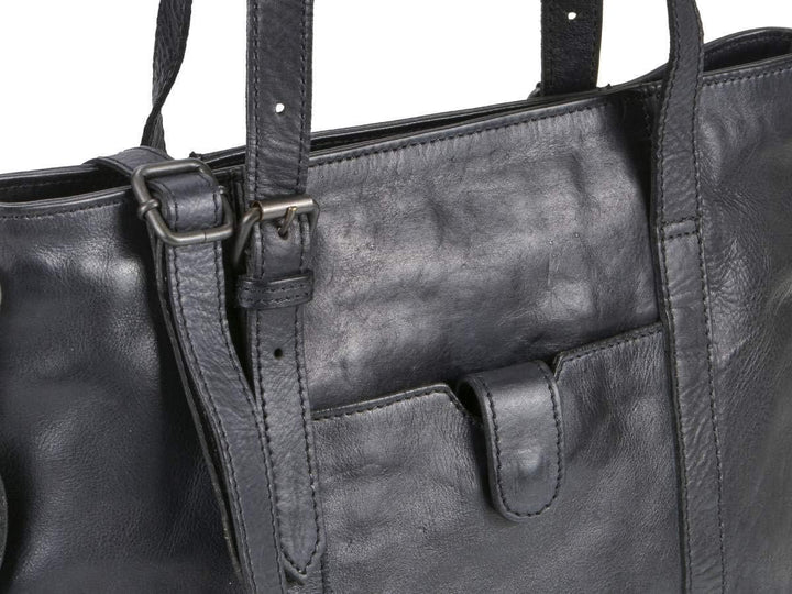 Bear Design Damen Tasche Ledertasche Shopper Schultertasche Handtasche Leder schwarz 34x27cm Cow Lav