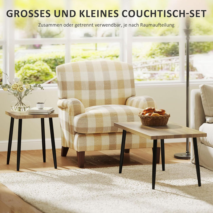 HOMCOM Couchtisch 2er Set Beistelltisch mit Stahlrahmen, Wohnzimmertisch Kaffeetisch für Wohnzimmer